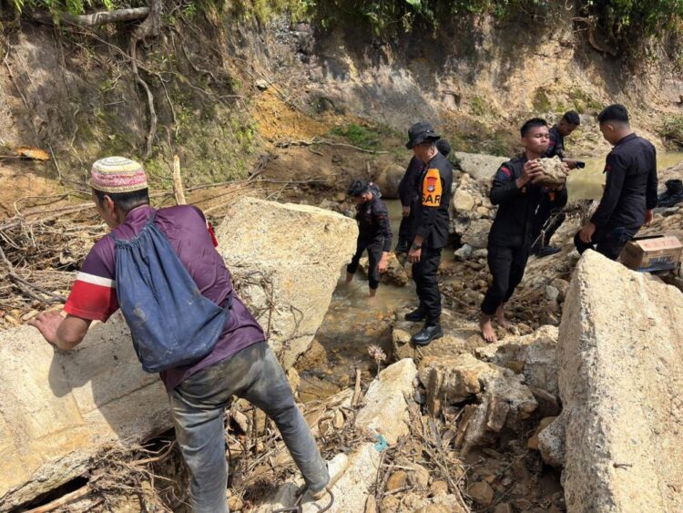 Brimob Polda Kaltara Membangun Jembatan Roboh di Tapal Batas, Sebatik Tengah