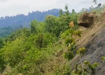 Detik-detik Batu dari Tebing Jatuh ke Jalan Poros Sungai Urang Bulungan Terekam Video